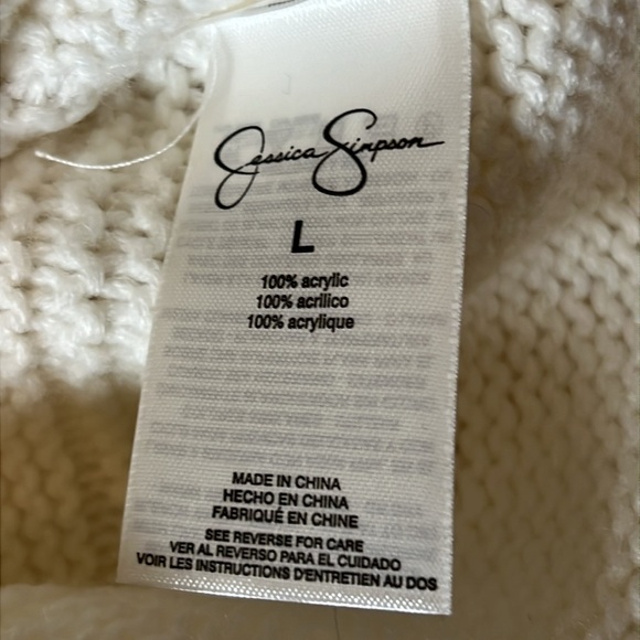 JESSICA SIMPSON Ivory Chunky Knit Funnel Neck Bell Sleeve Sweater Size Large - Picture 10 of 15